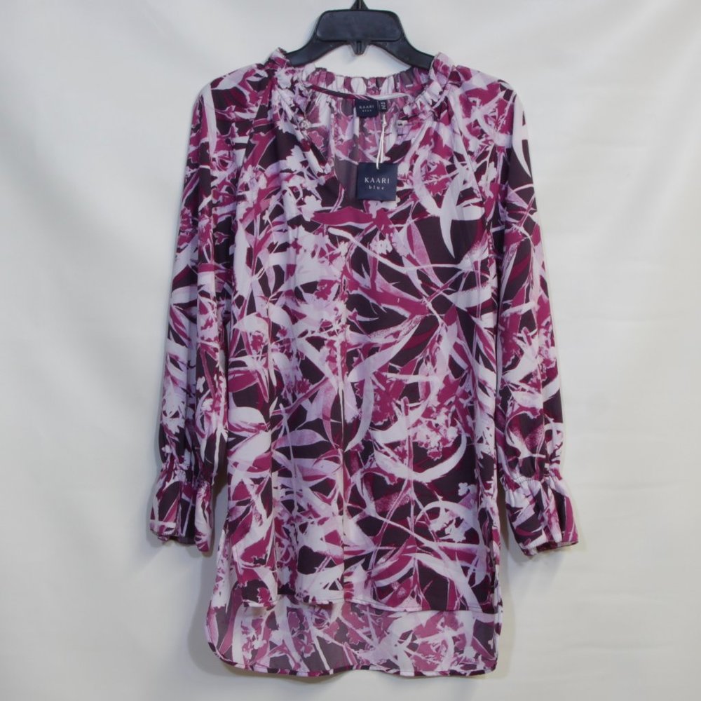Kaari Blue Women's Large V-Neck Ruffle Long Sleeve Polyester Tunic Size XS NWT